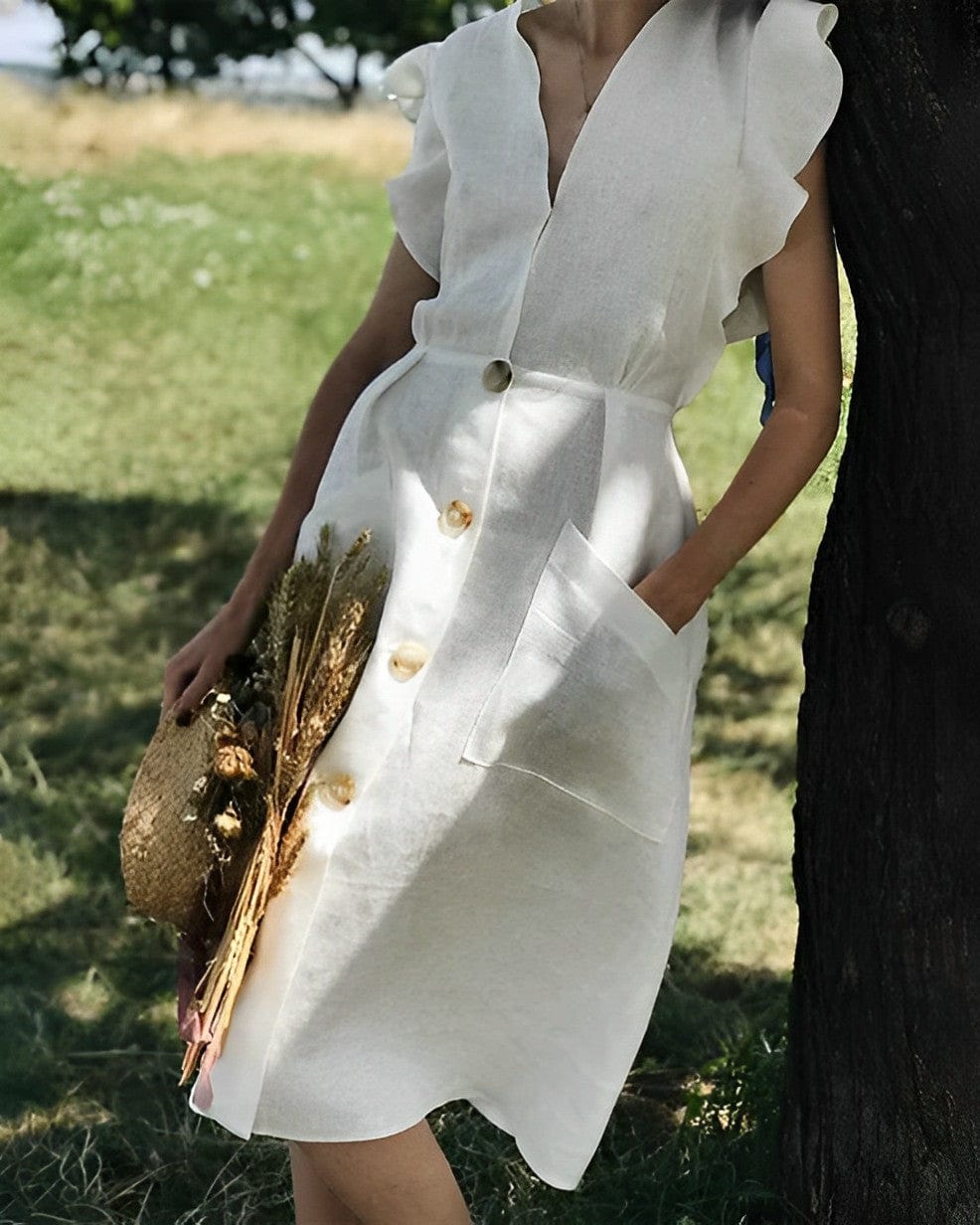 Yavanna - Ruches Jurk - Vintage - Formele Stijlen Linnen - Ideaal voor de Zomer