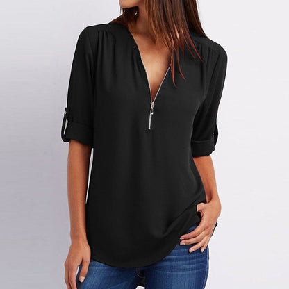 Lune - Shirt met Rits - Casual - Licht Formele Stijl - Ideaal voor Dagelijks Comfort