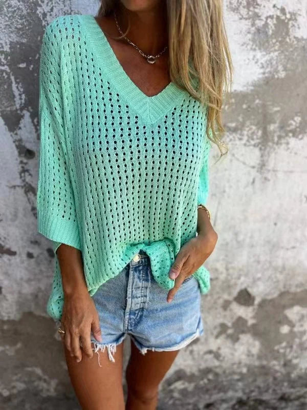 Noa - Gebreide Blouse - Casual - Licht Hoorwaardige kwaliteit  - Ideaal voor de zomer