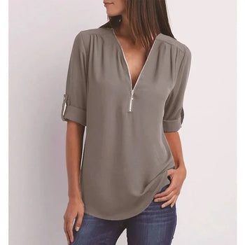 Lune - Shirt met Rits - Casual - Licht Formele Stijl - Ideaal voor Dagelijks Comfort