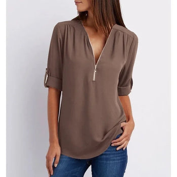 Lune - Shirt met Rits - Casual - Licht Formele Stijl - Ideaal voor Dagelijks Comfort