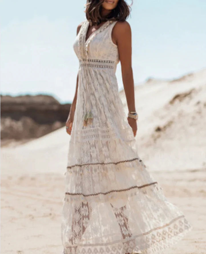 Tamara - Gebreide maxi-jurk - Boho - Licht Hoorwaardige kwaliteit  - Perfect voor casual dagen