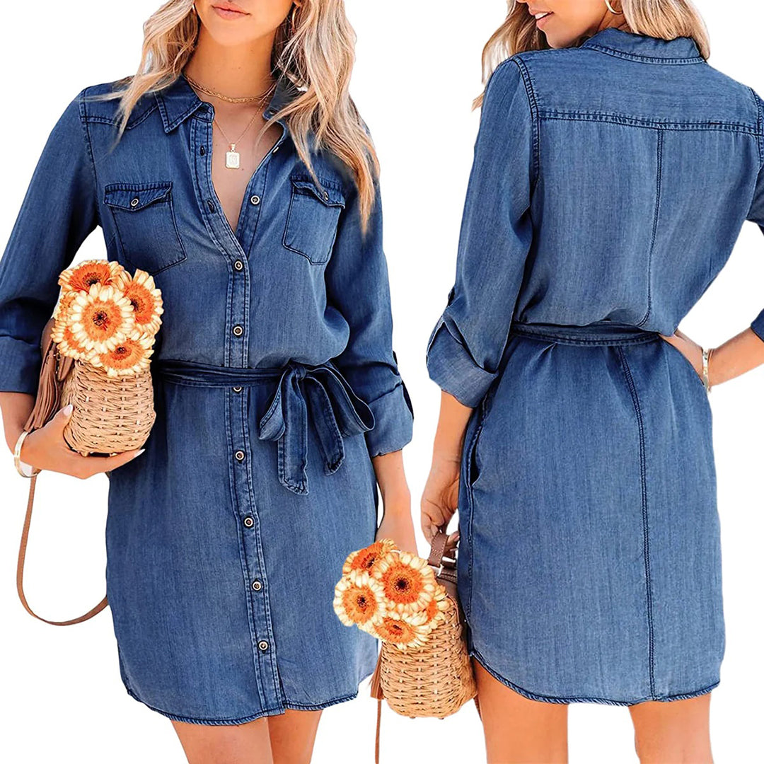 Gwendolyn - Mini jurk - Elegant - Denim - Ideaal voor de zomer