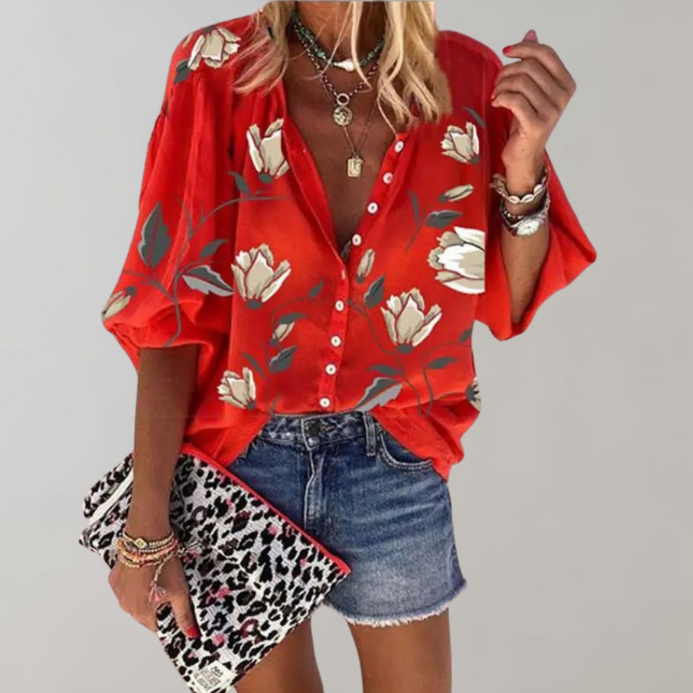 Marieke - Bloemenblouse - Boho - Licht Hoorwaardige kwaliteit  - Ideaal voor de zomer