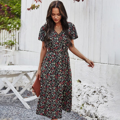 Yinthe - Gebloemde Midi-jurk - Casual - Hoogwaardige Stof - Ideaal voor de Zomer