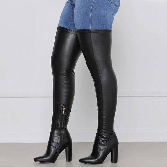 Stijlvolle Overknee Vegan Leren Cowboy Laarzen met Hak voor Dames | Perfect voor Casual Dagen