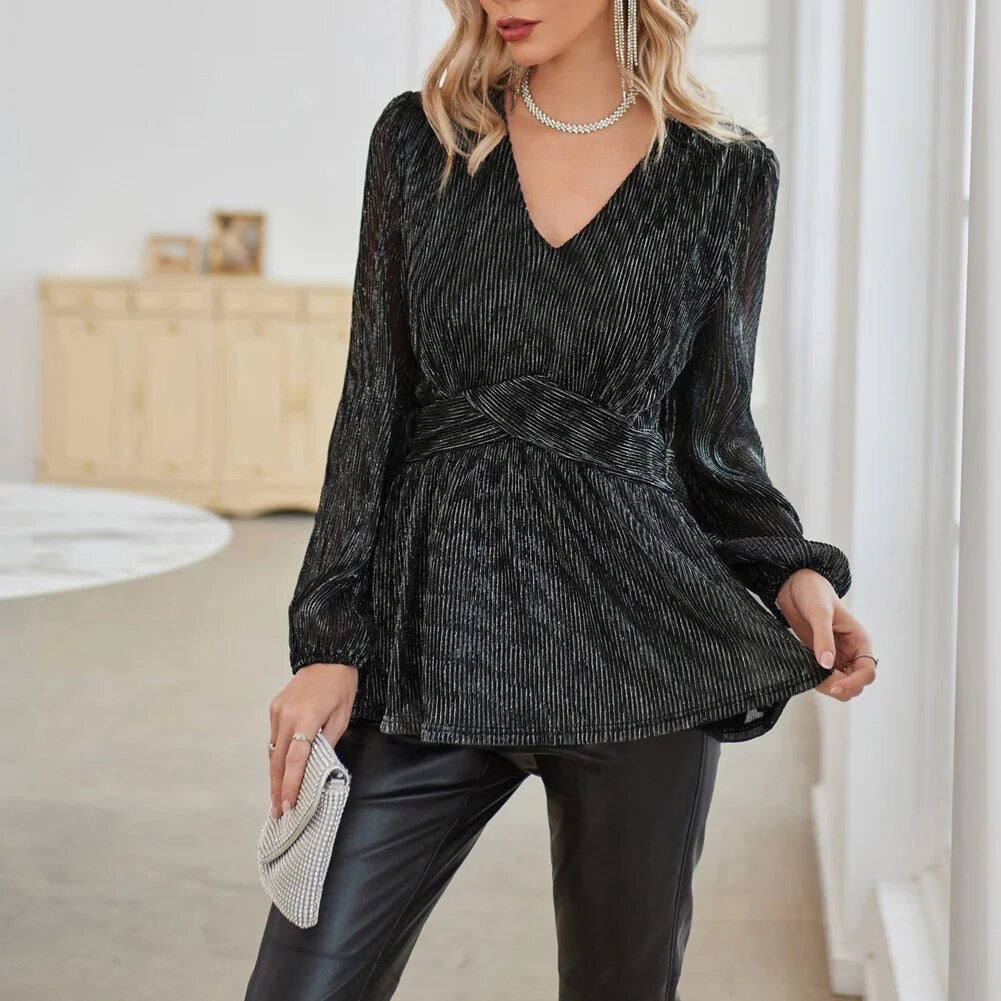 Jacolien - V-hals Blouse - Elegante - Licht Formele Stijl - Voor formele gelegenheden