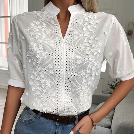 Reina - Witte Modieuze Blouse - Voor Vrouwen | Luxueuze Look