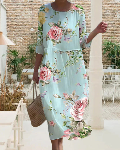 Quena - Midi Jurk met bloemen - Casual - Formele Stijl - Ideaal voor de zomer