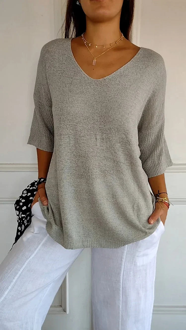 Behati - Gebreide V-hals Blouse - Casual - Licht Hoorwaardige kwaliteit  - Voor dagelijks gebruik