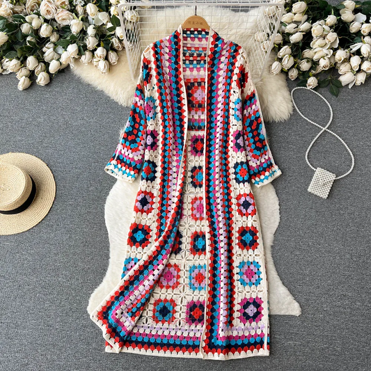 Nevaeh - Gebreid lang vest - Boho - Unieke Print - Ideaal voor Herfst / Winter