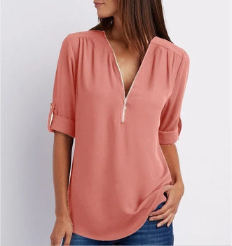 Lune - Shirt met Rits - Casual - Licht Formele Stijl - Ideaal voor Dagelijks Comfort