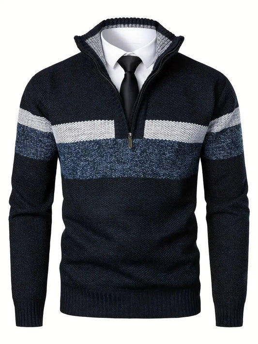 Eleganter Marineblauer Zip Pullover Für Herren | Ideaal voor Herfst/Winter