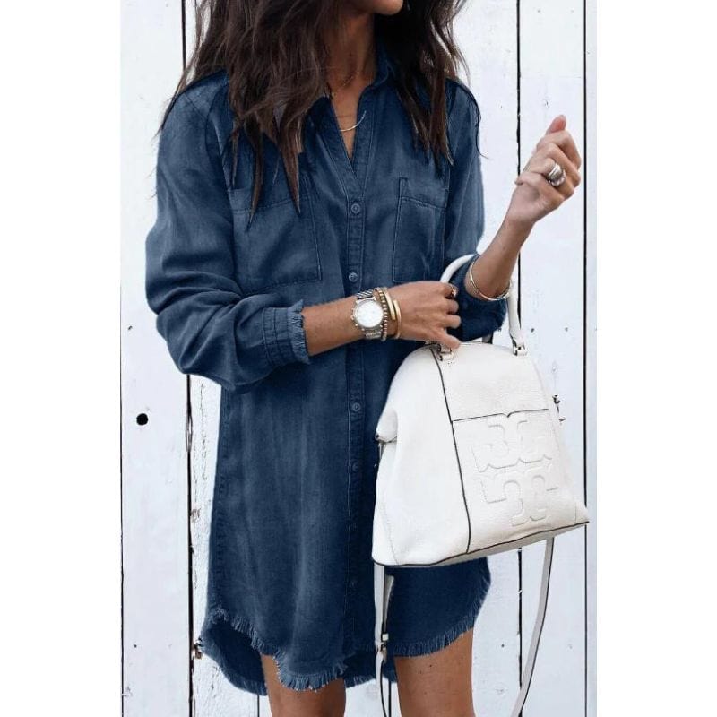 Willemina - Denim Blouse - Elegant - Hoogwaardig Formele Stijl - Perfect voor casual dagen