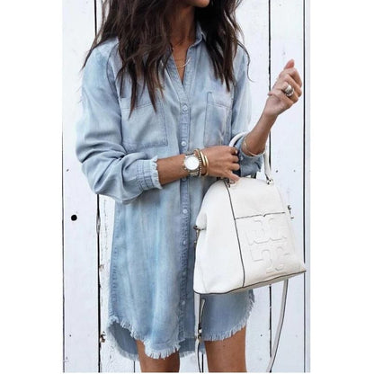 Willemina - Denim Blouse - Elegant - Hoogwaardig Formele Stijl - Perfect voor casual dagen